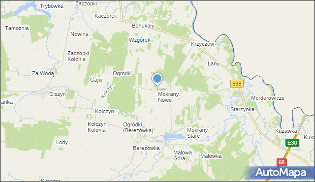 mapa Mokrany Nowe, Mokrany Nowe na mapie Targeo
